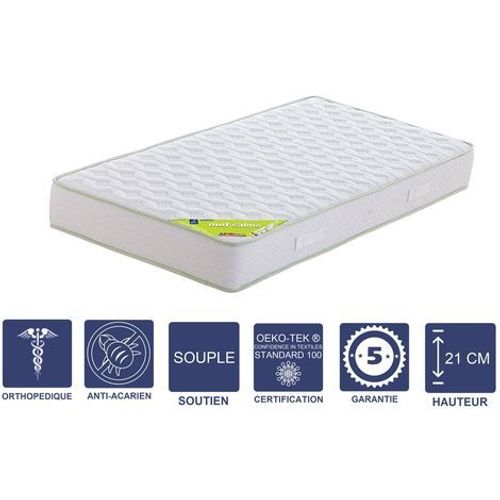 Matelas + Alèse 150x200 X 21 Cm - Souple - Aertech+ 35 Kg/M3 Hr Dernière Génération - Très Respirant