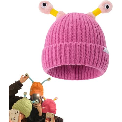 ® Bonnet LED amusant pour enfant avec antenne évolutive et éclairée, mignon bonnet en tricot, bonnet monstre amusant avec lumière, bonnet d'hiver pour enfants et adultes (rose), Rose, L