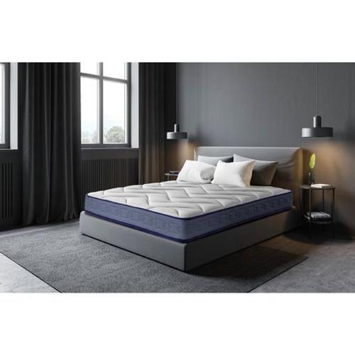 Matelas Latex Gel Plus Adaptation Et Régulation Thermique 80x190 - Mémoire De Forme - Effet Relax, 13 Zones. Certifié Sanitized® Et Oeko-Tex® - Blanc Et Bleu