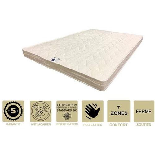 Matelas Ferme Avec Latex Naturel 80x190 X 10 Cm - 7 Zones De Confort - Ame Poli Lattex Hd Haute Résilience - Hypoallergénique