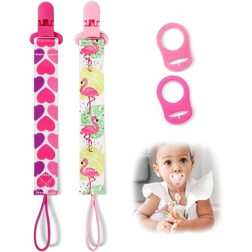 ® Lot De 2 Clips De Tétine Avec 2 Anneaux En Silicone Pour Empêcher La Tétine De Tomber, Jouets Dentaires, Cadeaux Pour Fête Prénatale (Rose)