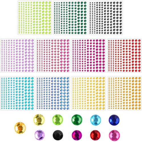 11 pcs Strass Autocollants, Strass Visage Auto-AdhÉSif Bling Maquillage Strass Pierres PrÉCieuses Autocollants pour DIY Artisanat Nail Body Maquillage Décoration - 3mm 4mm 5mm 6mm