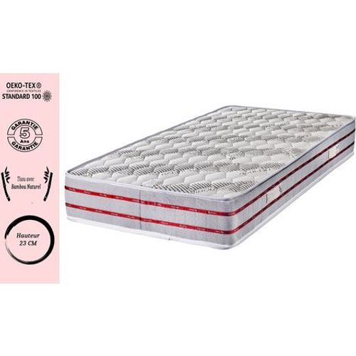 Matelas Bambou 80x200 X 23 Cm + Oreiller Visco - Ferme - Noyau Poli Lattex Hr Dernière Génération - Très Respirant