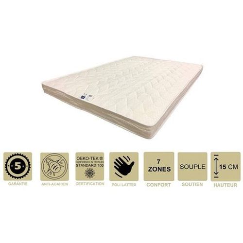 Matelas Souple Avec Latex Naturel Pour Canapé Lit 90x190 X 15 Cm - 7 Zones De Confort - Ame Poli Lattex Hd Haute Résilience - Hypoallergénique