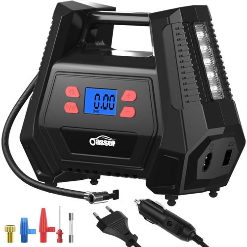 Noir Compresseur Voiture Ac/Dc Double Alimentation 220v Maison Ou Allume-Cigare 12v 150psi Gonfleur Pneus Voiture Pour Voitures Motos Vélos Balles