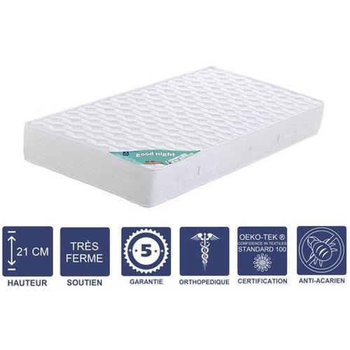 Matelas 90x200 X 21 Cm - Très Ferme - Aertech+ 35 Kg/M3 Hr Dernière Génération - Très Respirant