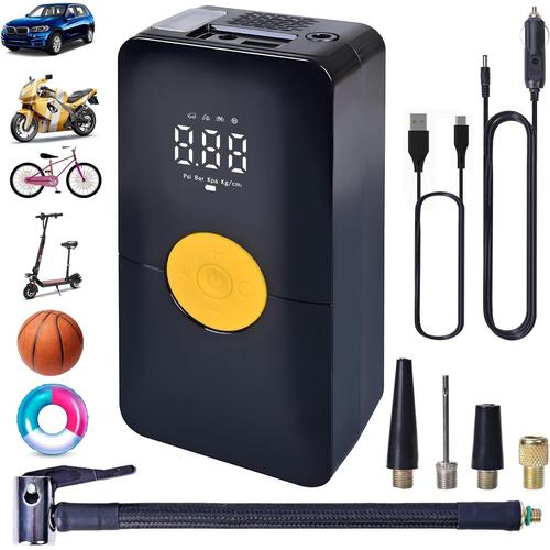 Gonfleur Pneus Voiture Sans Fil Compresseur À Air Portatif Mini Pompe A Velo Electrique Portable Batterie Moto Tire Compressor Pump Trotinette Petit Inflator Bike Rechargeable 12v Avec Lumière Led