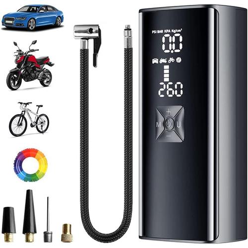 Noir Gonfleur Pneus Voiture 8000mah Pompe A Velo Electrique 30cm Tube Gonflable Pour Voiture Moto Vélo Basketball Football Mini Compresseur À Air Portatif 5 Modes 150psi, 4 Gonflage Aiguille