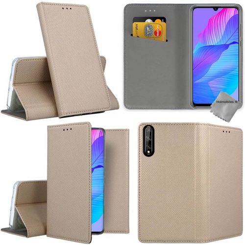 Housse Etui Coque Pochette Portefeuille Pour Huawei P Smart S / Y8p + Verre Trempe - Or Magnet