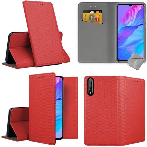 Housse Etui Coque Pochette Portefeuille Pour Huawei P Smart S / Y8p + Verre Trempe - Rouge Magnet