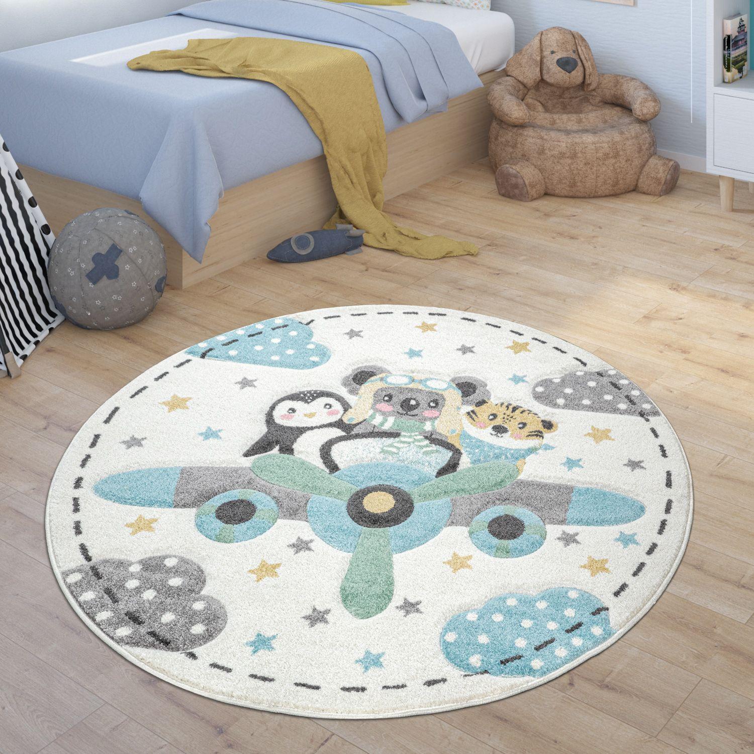 Tapis Enfant Rond Tapis Chambre Enfant Avion Animaux Tigre Koala Ours  Pingouin