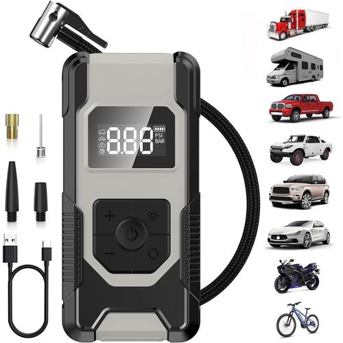 Portable Gonfleur De Pneu Portable - Pompe À Air Sans Fil Haute Puissance De 160 Psi Avec Écran Lcd De Pression Précis, Gonflage 4 Fois Plus Rapide - Pompe À Pneu Électrique Pour Voiture, Moto, Vélo