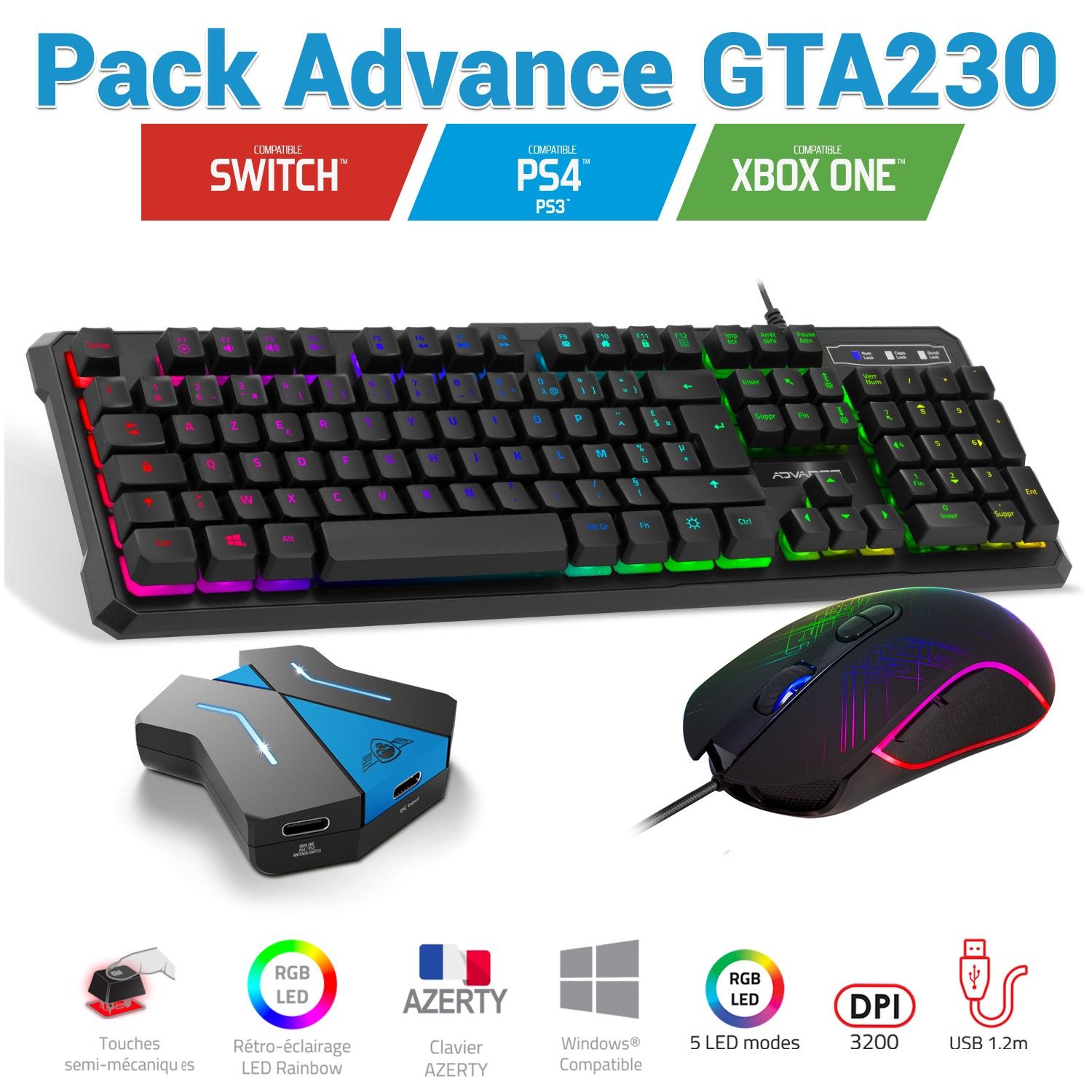 Pack clavier, souris Advance GTA 230 et convertisseur pour PS4 / Xbox one /  Xbox serie S, X / Switch