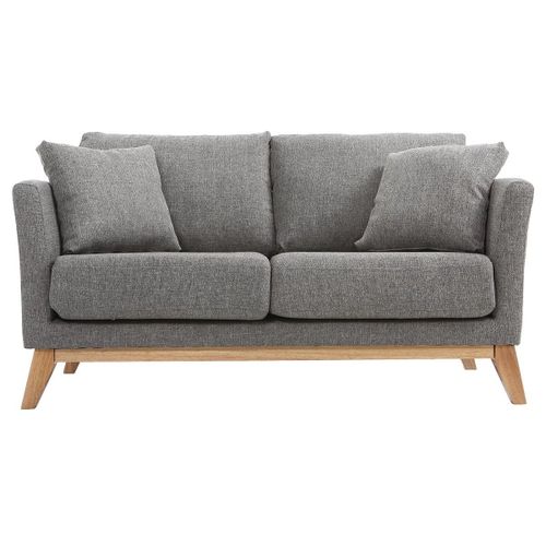 Canapé Scandinave 2 Places Déhoussable Gris Clair Et Bois Oslo