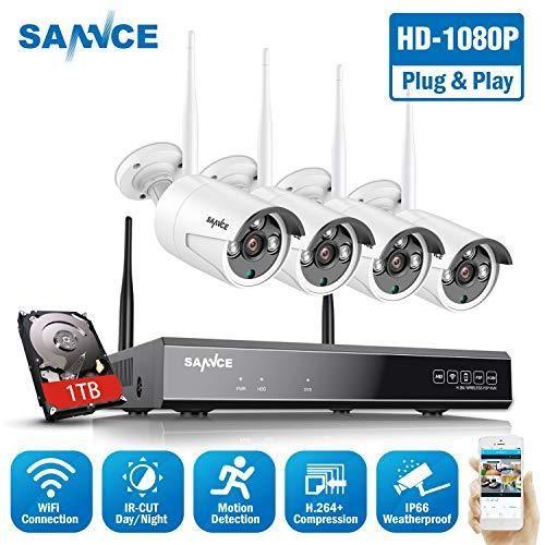 Sécurité Maison SANNCE Kit de caméra de surveillance sans fil NVR 1080P 8CH + 4 caméras de surveillance dextérieur sans fil 1080P