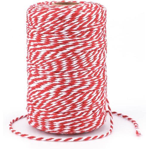 200M Ficelle Rouge et Blanche Corde de Noël Rouge Ficelle de Noël Rouge Ficelle de Coton Durable pour la Cuisson, Les Bouchers, Les Bricolages, L'emballage de Cadeaux de Noël