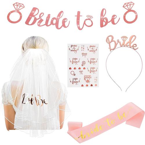 5 Pi¿¿ces EVJF Accessoire Enterrement de Vie de Jeune Fille Accessoires de D¿¿coration de Douche Nuptiale Sangles Diad¿¿mes Banni¿¿res Voiles de Mari¿¿e Autocollants de Tatouages Bride to be Decoration