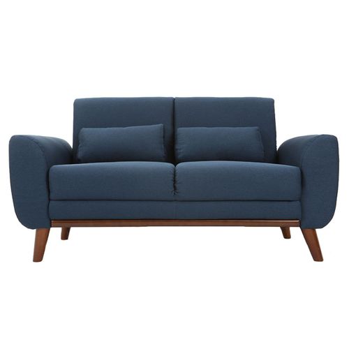 Canapé Scandinave 2 Places Tissu Bleu Et Bois Foncé Ektor