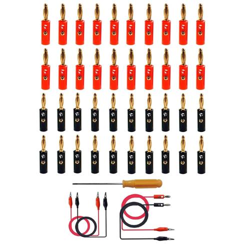 Lot de 40 Fiche Banane 4mm Plaqu¿¿ Or, 4mm Connector pour Banana Speaker, 4 mm Adaptateur Haut-Parleur de Fil Cable, Rouge et Noir, pour Haut-Parleur, Audio/Vid¿¿o R¿¿cepteur