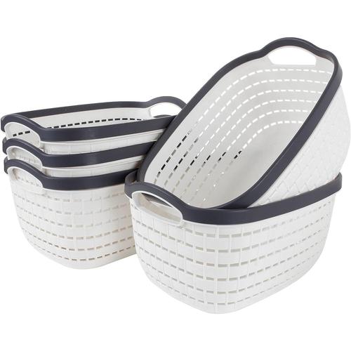 Lot De 5 Panier De Rangement, Petit Panier Rangement Plastique Blanc, Panier ¿¿ Plateaux Organisateur Pour Chambre, Salle De Bain, Cuisine, Tiroir, ¿¿Tag¿¿Res, Breau ¿C 24.3 X 18 X 13.5 Cm