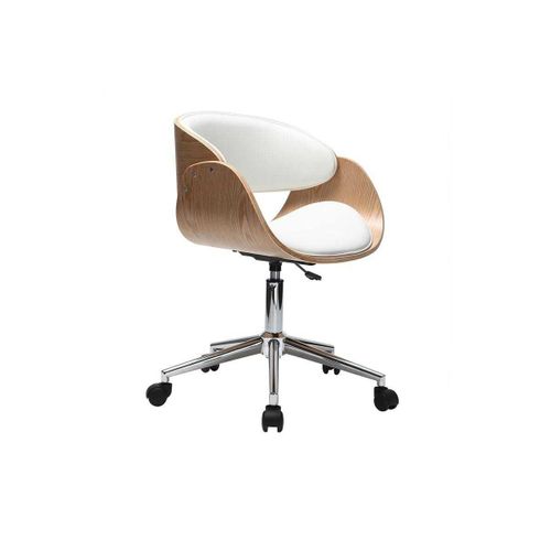 Chaise De Bureau À Roulettes Blanc Et Bois Clair Bent