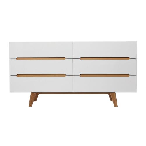 Commode Scandinave Blanc Brillant Et Frêne 6 Tiroirs Melka