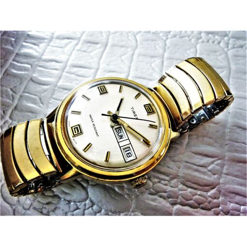 Montre Mécanique Vintage Timex Pour Homme – Années 1980 – Modèle Rare TIM1008 – Boîtier Et Bracelet Dorés – Remontage Manuel