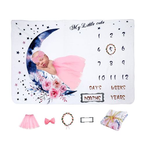 Milestone Couverture Bébé - Cadeau Personnalisé Pour Les Fêtes Cadeaux De Douche Avec Jupe Et Bandeau Et Couronne Et Cadre (55" X 40")