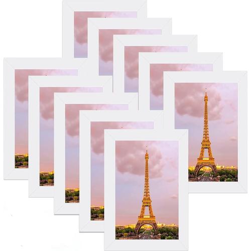 Lot de 12 Cadre Photo Mural 10x15 cm Blanc, Petit Cadre Photo Ben Bois Composite pour Maison, Chambre, Bureau, Couloir ou Galerie