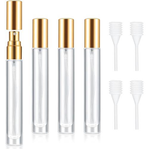 Ensemble de 4 vaporisateurs de parfum en verre, bouteilles rechargeables en verre avec pulv¿¿risation fine, flacons vides pour parfum, ¿¿chantillons de voyage, maquillage - or