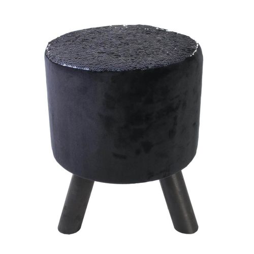 Flake - Tabouret Noir Rond Avec Sequins Bleus Et Argentés