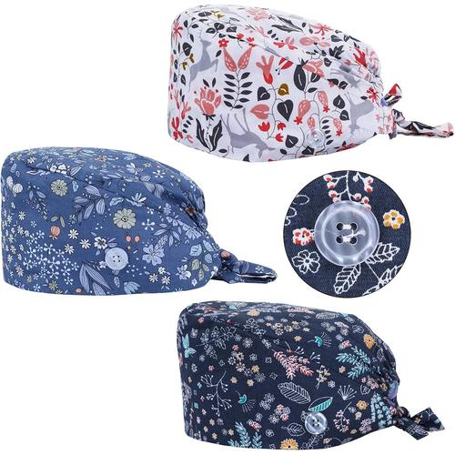 3 Pi¿¿ces Calot Chirurgien Femme Chapeaux de Travail avec Boutons Nou¿¿s ¿¿ Dos Sweatband Chapeau R¿¿glable Capuche Casquette Queue Cheval Calot chirurgien Cuisine Couverture Homme Femme