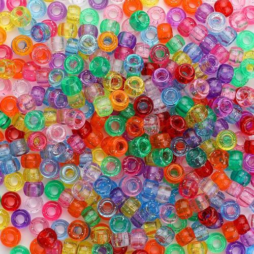 Mélange De 500 Perles Poney À Paillettes 6 X 9 Mm Multicolores Perles En Plastique Pour Loisirs Créatifs Tressage De Cheveux Bijoux, Décorations (Transparentes)