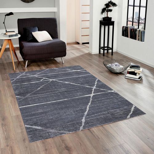 Tapis Chambre 80x150 Tissé Gris Et Bleu Rectangle Motif Géométrique Luxury