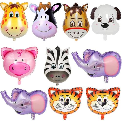 10 Pieces Animal Feuille,Ballon Helium,Ballons Animaux Anniversaire Des Enfants,Ballons Tête D'animal,Ballons Animaux Anniversaire,Ballons Animaux Jungle,Ballon Animaux Helium