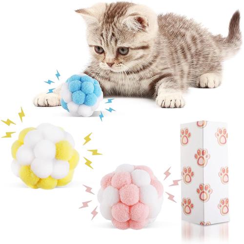 Lot De 3 Balles Pour Chat Colorées Avec Cloche, Boules De Chat Douces Et Moelleuses Intégrées Pour Chat - Jouet Interactif Pour Chat Domestique - Jouet À Mâcher