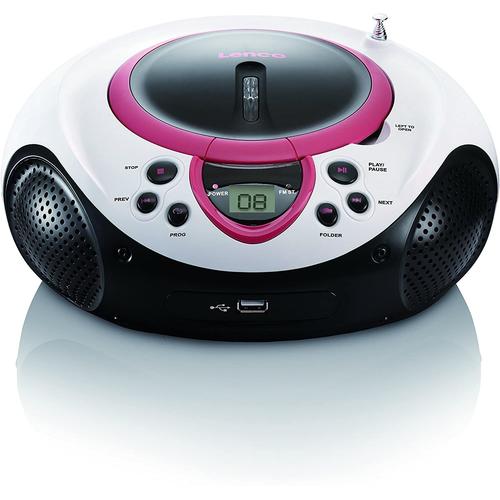 MINI CHAINE HIFI RADIO FM PORTABLE CD/MP3/USB MICROPHONE & EFFETS LUMINEUX  ROSE