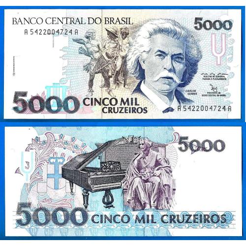 Bresil 5000 Cruzeiros 1990 Neuf Crusados Brasil Brazil Billet