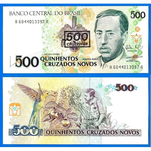 Bresil 500 Cruzados Novos Avec Surcharge 500 Cruzeiros 1990 Neuf Brasil Brazil Billet