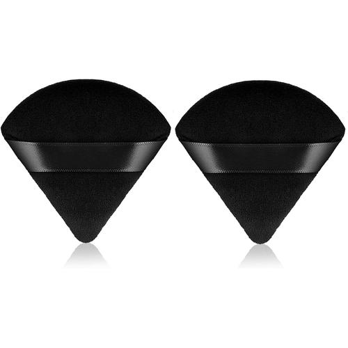 Lot De 2 Houppettes Triangulaires En Peluche Douce Lavable Et Réutilisable Pour Fond De Teint Et Corps - Outil De Maquillage Sec Et Humide (2 Noir) 