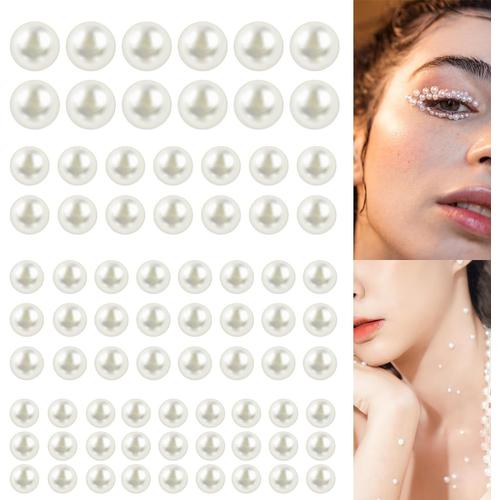 2800 Pièces Autocollants de Perles Beige Pailletée Auto-Adhésifs en Perles pour Travaux Manuels Maquillage pour Visage Yeux Ongles Accessoires pour Cheveux de Mariage (3/4/5/6 mm)