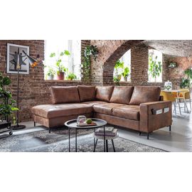 Bobochic Lilly L - Canapé D'angle L - 5 Places - Convertible - Industriel Vintage - Angle Gauche Couleur - Marron