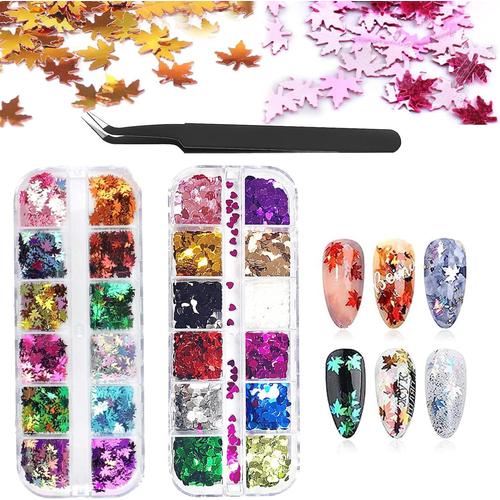 Paillette Ongles, Grosse Paillette Flakes Kit, 24 Grilles Paillettes Nail Art Holographique, Paillettes De Corps Maquillage, Nail Sequin, Pour Diy Nail Art Décor Et Le Maquillage