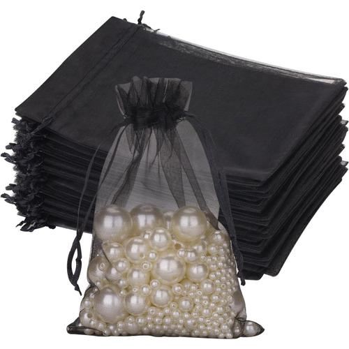 50pcs Sacs Organza,Sachets Pochettes Cadeau En Organza 13 X 18 Cm Sac À Bijoux,Sachets Pour Lavande Pour Bijoux Cadeaux Bonbons Marriage-Noir