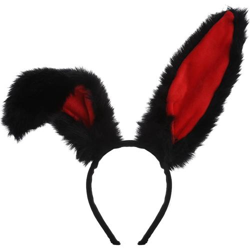 Serre-Tête Oreilles De Lapin Mignon En Peluche Pour Déguisement De Pâques Accessoires De Déguisement Décoration De Fête Coiffe Duveteuse Pour Enterrement De Vie De Jeune Fille (Noir Et Rouge)