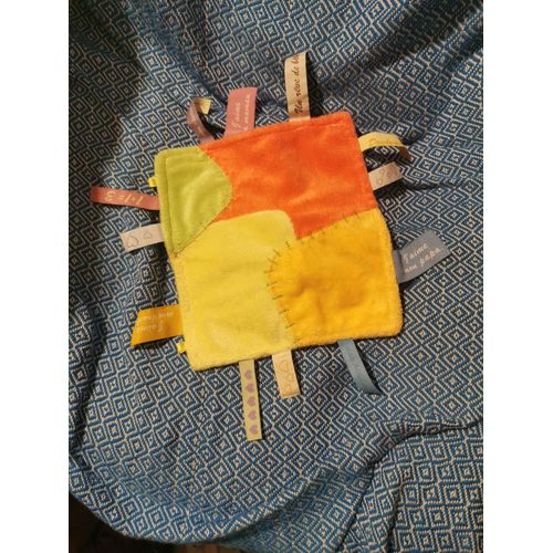 Doudou Plat Jaune Orange Étiquette J'aime Mon Papa Ma Maman Mon Doudou Un Rêve De Bébé