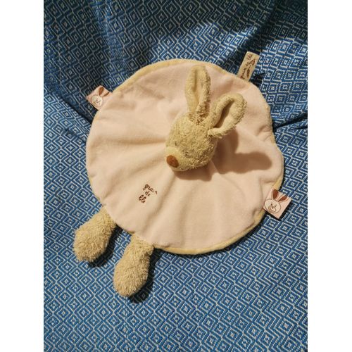 Doudou Lapin Plat Rond Rose Beige Capuche Grain De Blé