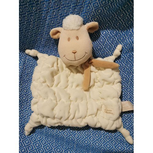 Doudou Mouton Plat Blanc Matelassé Echarpe Beige Tiamo