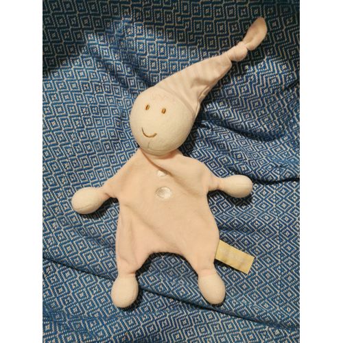 Doudou Lutin Semi Plat Rose Pastel Blanc Bonnet Orchestra