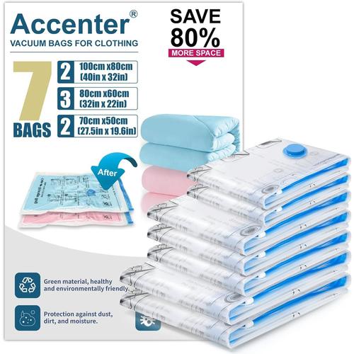 7 pièces Sac Sous Vide Vêtement Aspirateur Lot de 7 Housse Rangement Sous Vide Gain d'Espace Vacuum Storage Bags Protection des Vêtements Rangement Sous Vide Idéal pour Voyager et Ranger à la